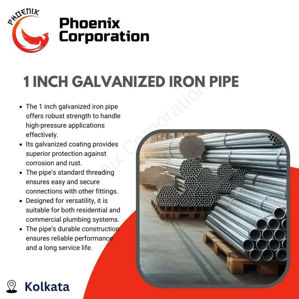 1 inch galvanized iron pipe with a protective zinc coating, highlighting its strength and corrosion resistance.