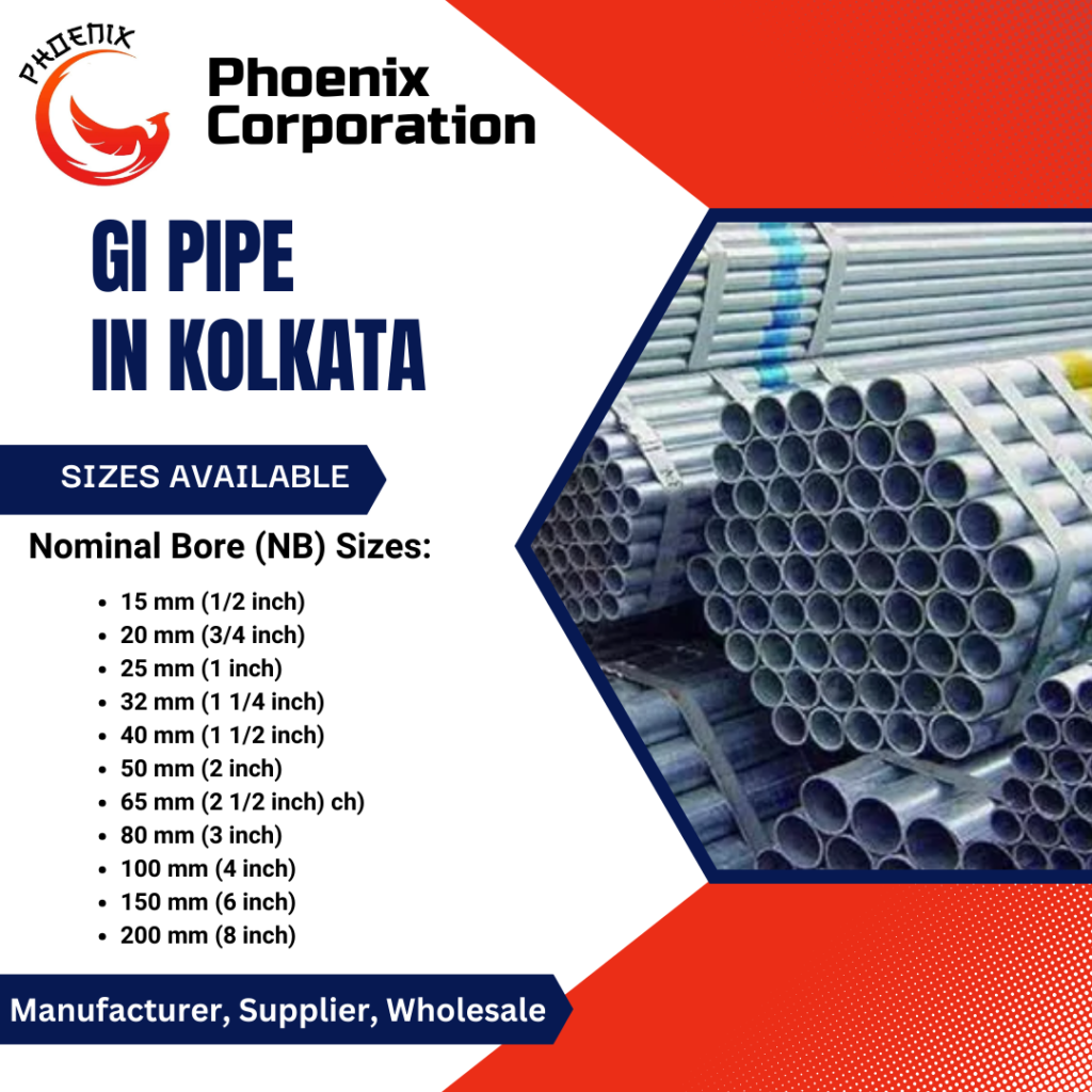 Bundles of galvanized iron (GI) pipes in Kolkata, showcasing various sizes stacked neatly in an industrial setting