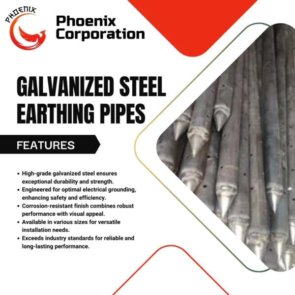 Durable galvanized steel earthing pipes from Phoenix Corporation in Kolkata, available in various sizes.